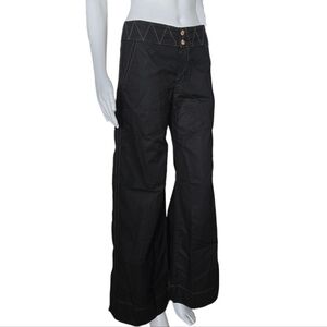 BURNING TORCH Black Cotton Contrast Stitching Button-Fly Wide Leg Pant Trouser 4